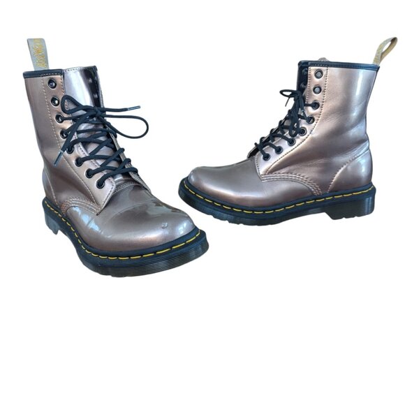 Dr. Martens "Docs" Air Waves Shiny Metallic Copper Finish Lace up Combat Boots - Picture 9 of 15